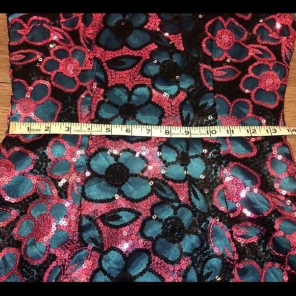 Vintage sequined cheongsam qipao dress floral print metallic sparkly - Picture 6 of 9